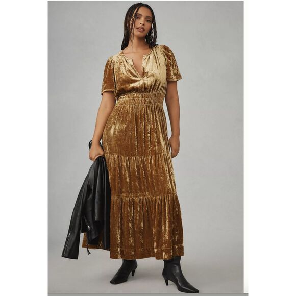 Anthropologie Gold Velvet Maxi Dress - Picture 11 of 11